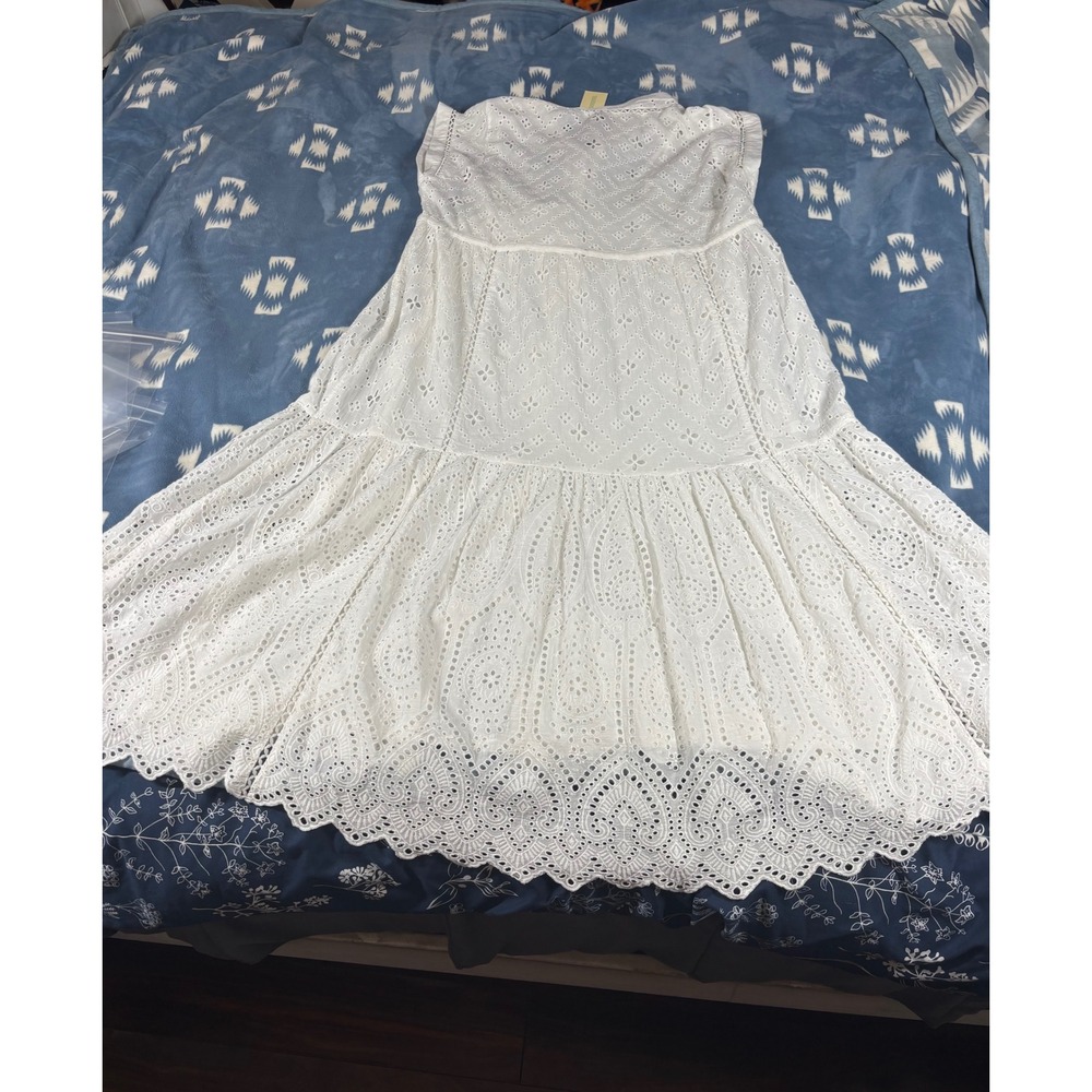 Sundance White Eyelet Lace Tiered Midi Dress Sleeveless Button Front Boho New - Picture 11 of 12